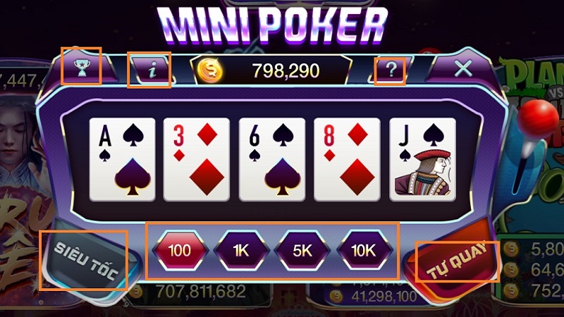 Các tính năng quay của mini poker tại win79