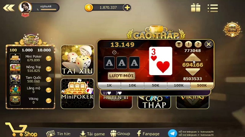 Một phòng game cao thấp 52 kịch tính tại win79